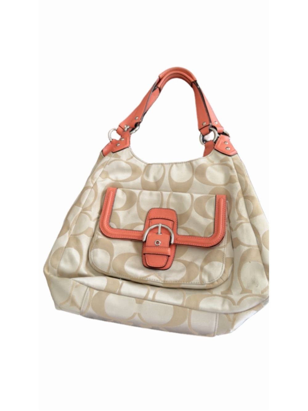 Coach Campbell Signature Hobo Bag - Light Khaki/Coral - Picture 2 of 10